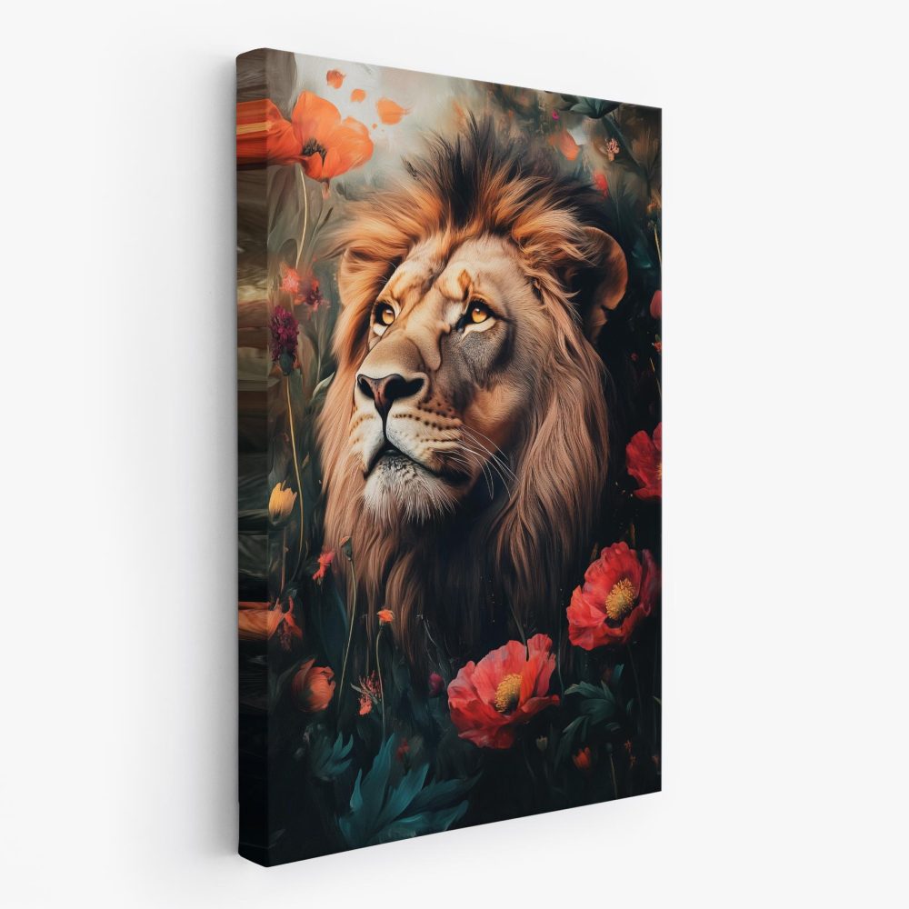 Gouden leeuw in bloemenpracht