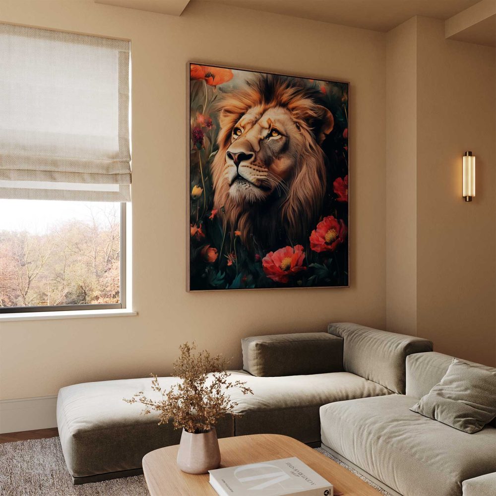 Alternative view of Gouden leeuw in bloemenpracht