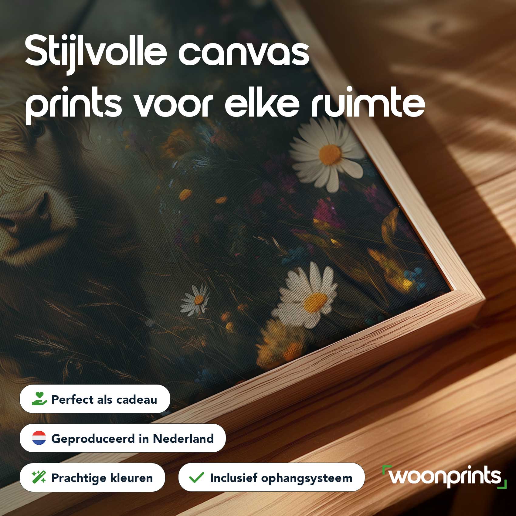 Rustige hoornkoe in bloemenveld - Afbeelding 4