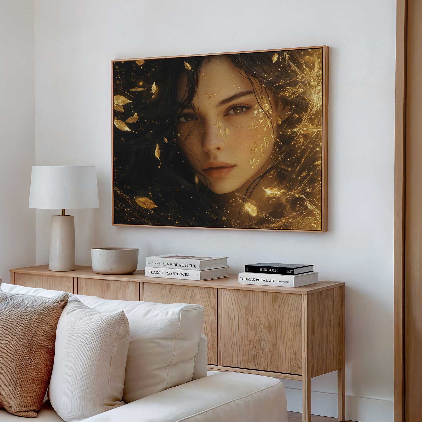 Elegante vrouw tussen gouden bladeren - Afbeelding 2