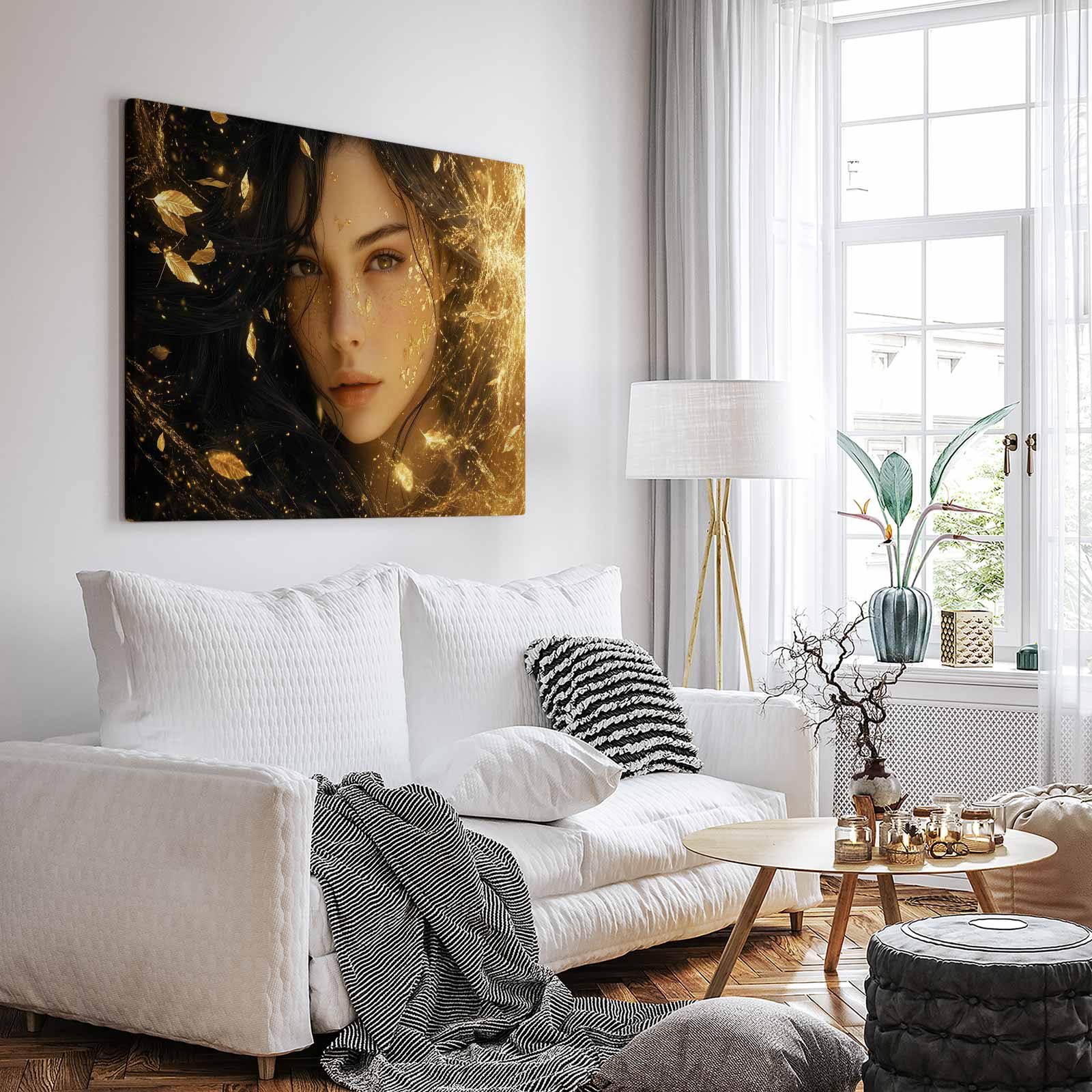 Elegante vrouw tussen gouden bladeren - Afbeelding 3