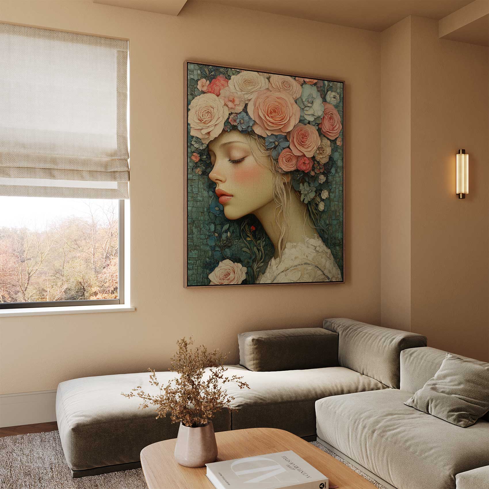 Elegante vrouw met bloemenhoofdtooi - Afbeelding 2