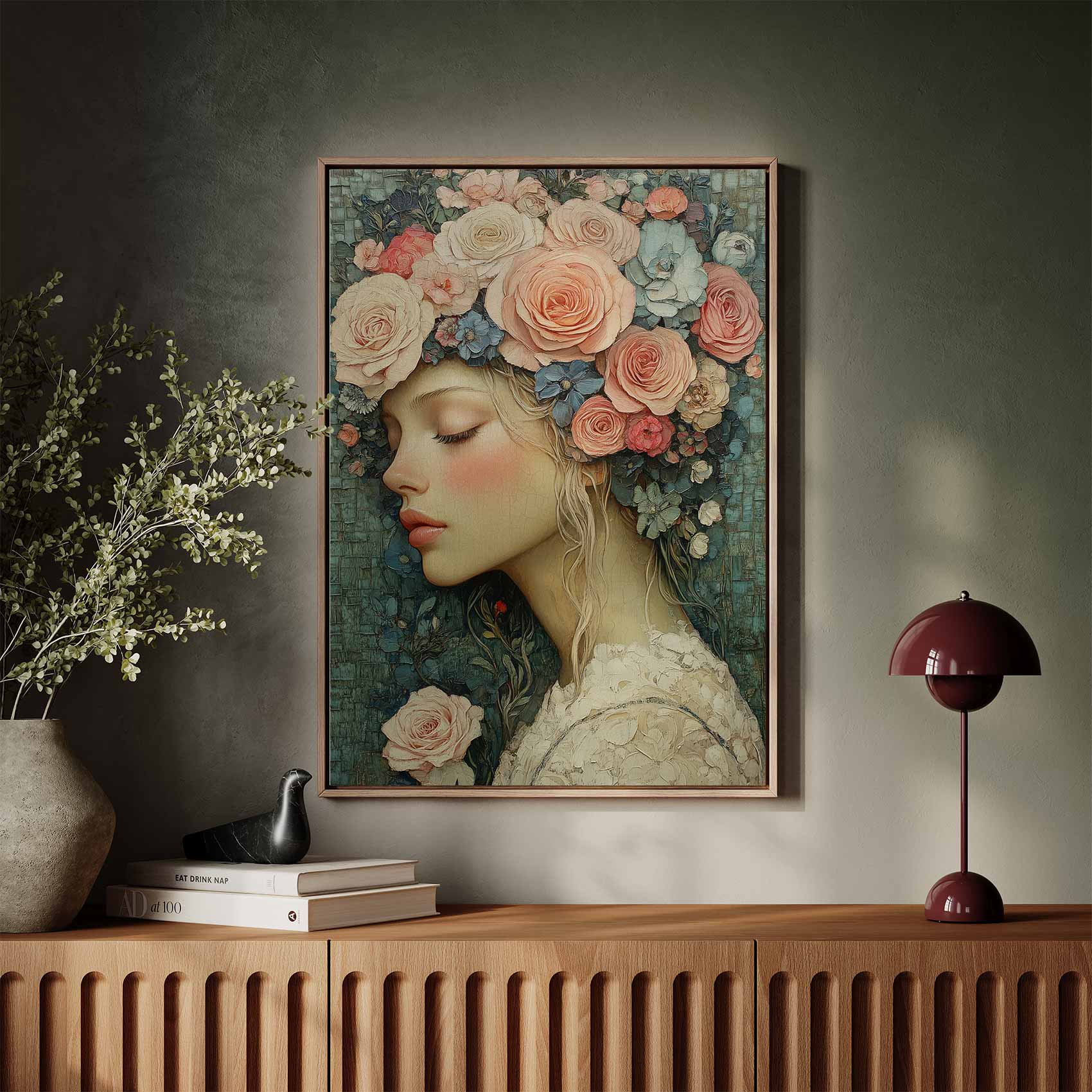 Elegante vrouw met bloemenhoofdtooi - Afbeelding 3