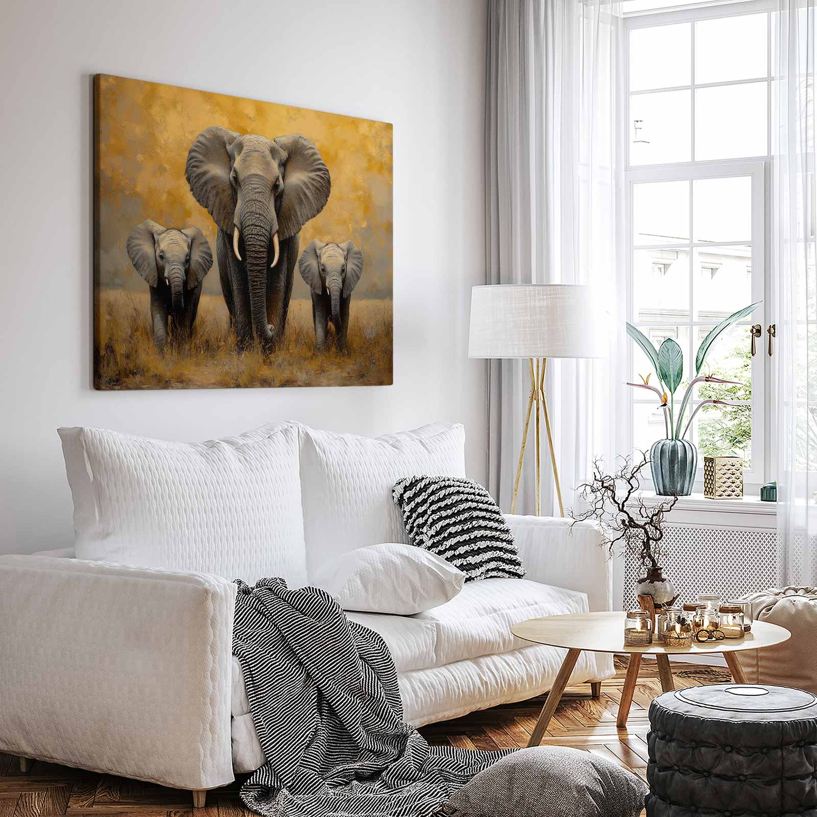 Rustige olifanten in impressionistische stijl - Afbeelding 3