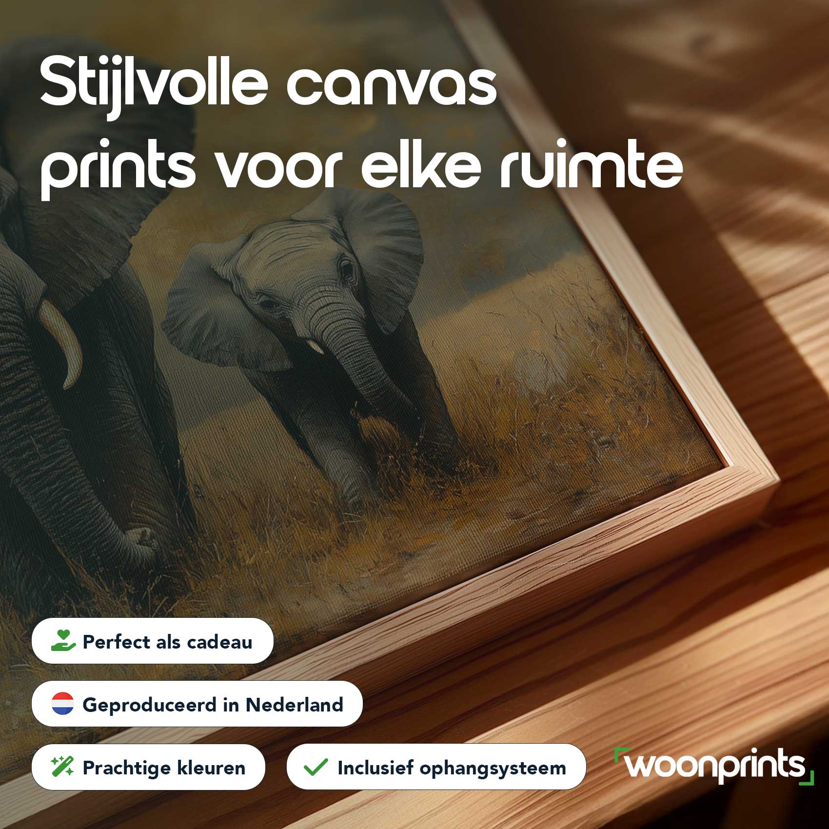 Rustige olifanten in impressionistische stijl - Afbeelding 4