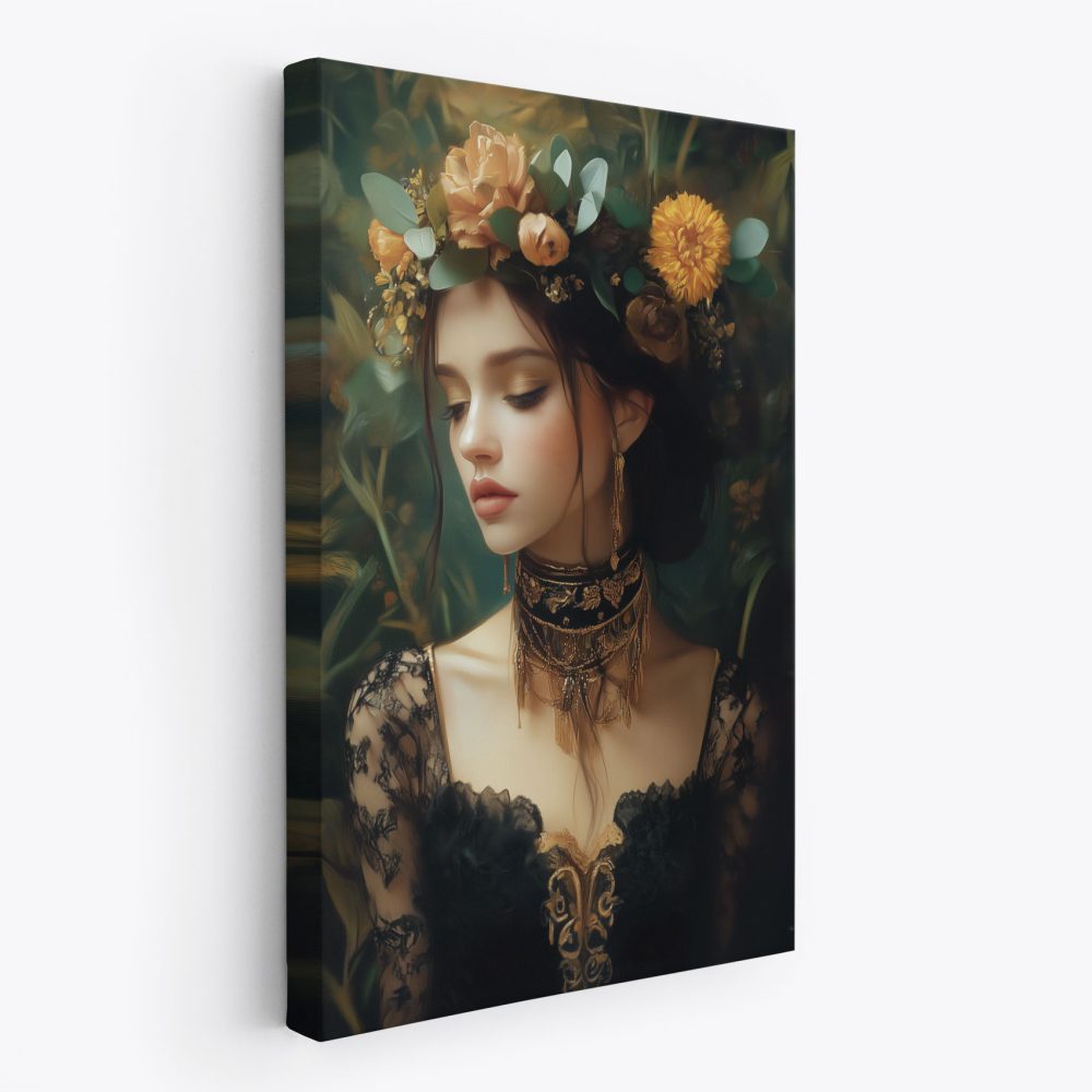 Bloemenkroon in zwart kant