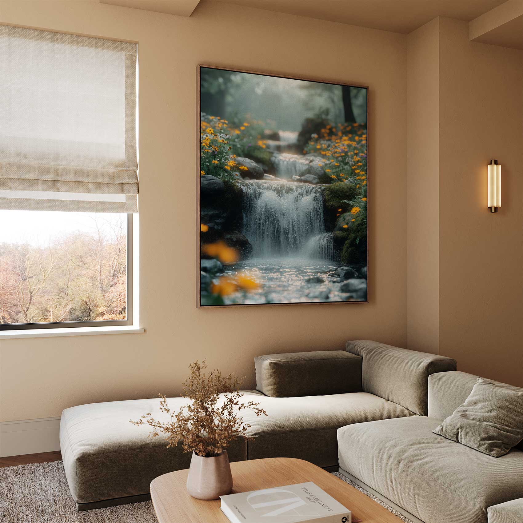 Rustige waterval in bloementuin - Afbeelding 2