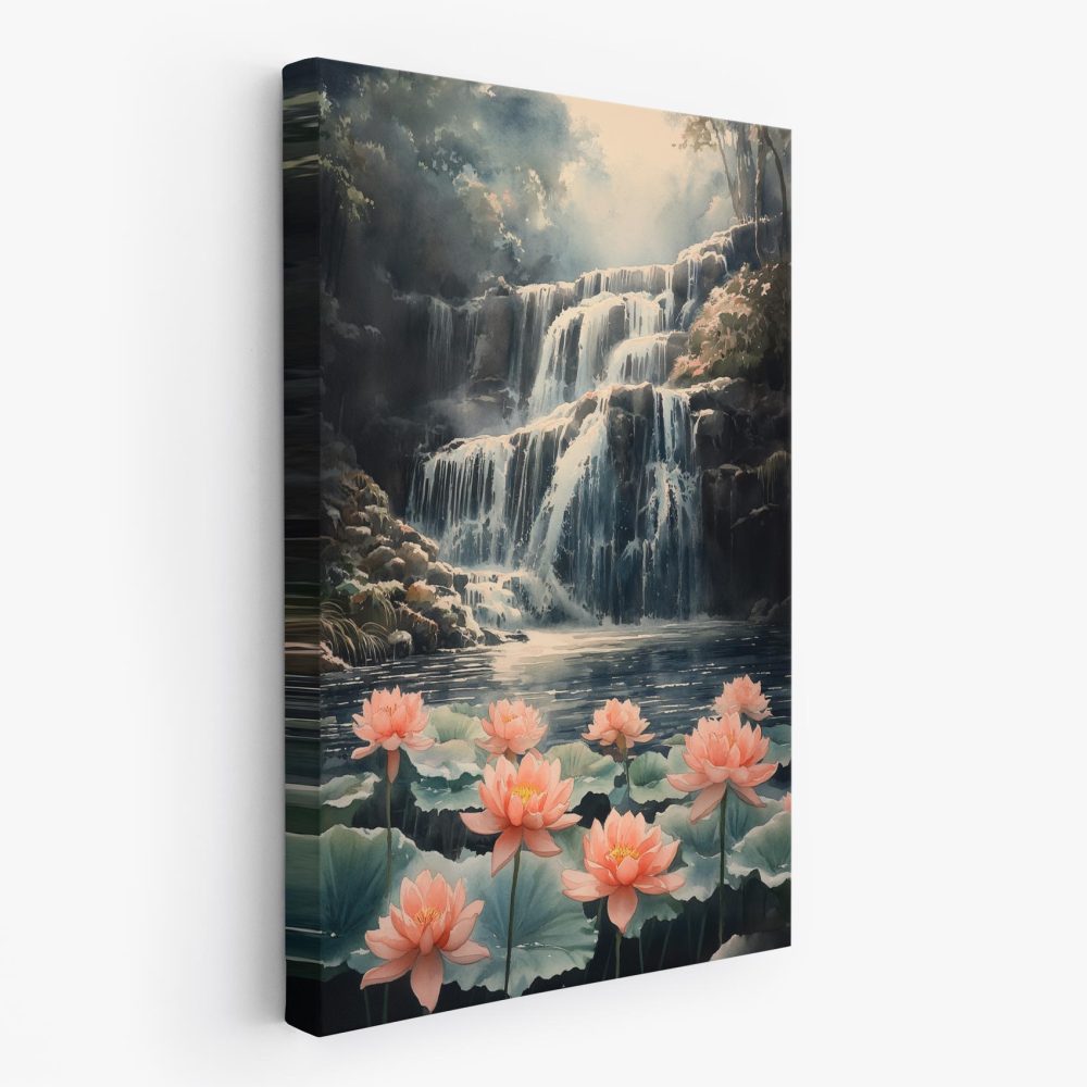 Betoverend waterval bloemenwaterverf