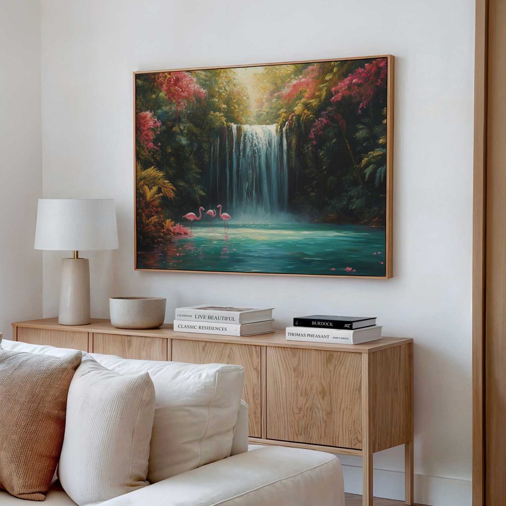 Alternative view of Betoverende Waterval met Flamingo's