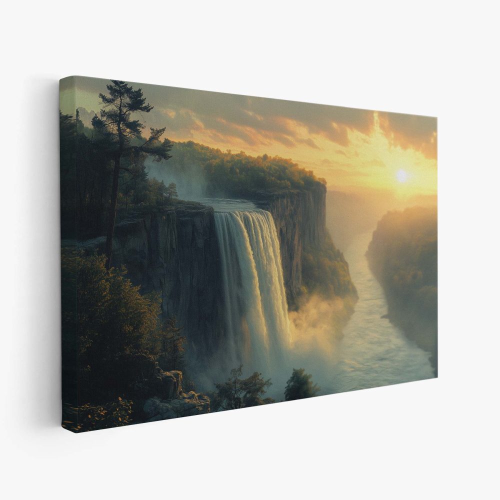 Betoverend waterval-zonsonderganglandschap