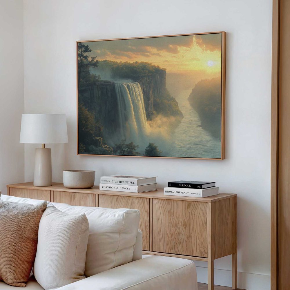 Alternative view of Betoverend waterval-zonsonderganglandschap