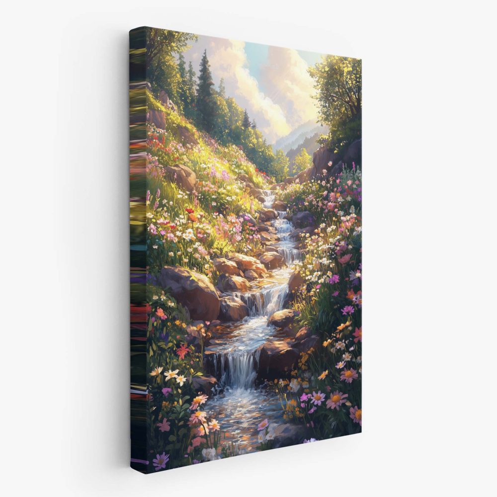 Betoverend waterval bloemenlandschap