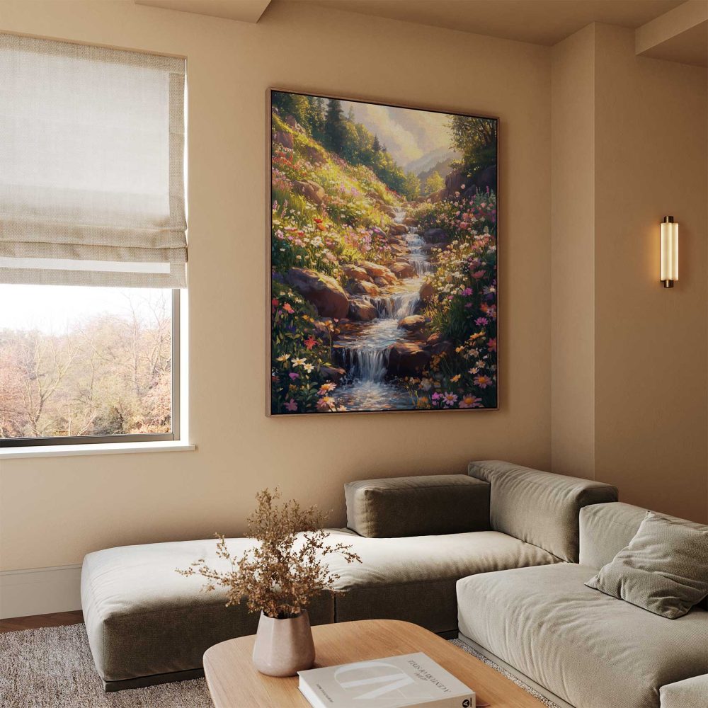 Alternative view of Betoverend waterval bloemenlandschap