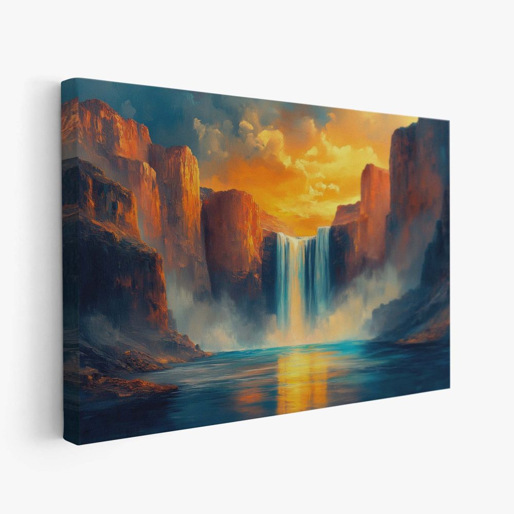 Bergwaterval in kleurrijk licht