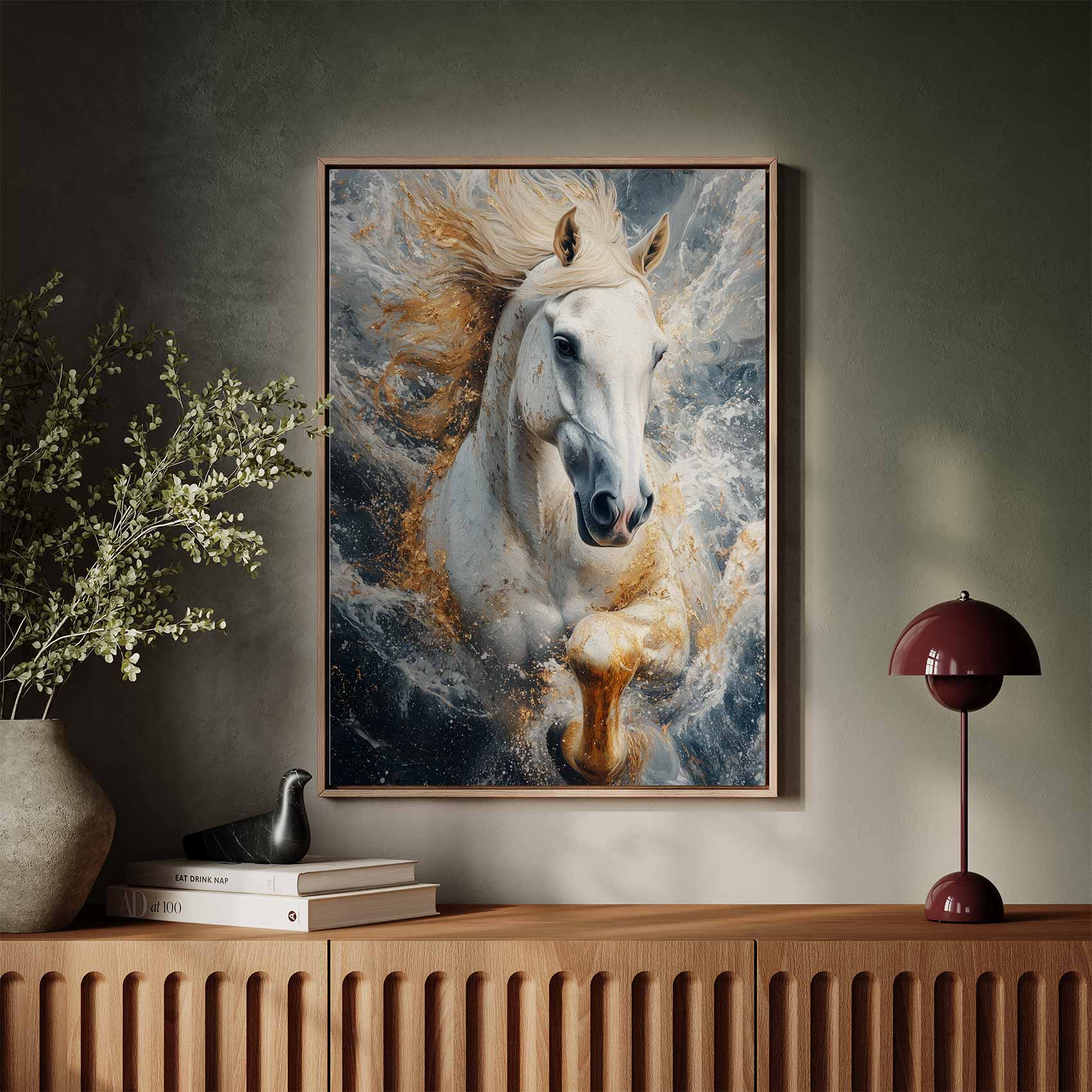Wit paard in volle galop - Afbeelding 3