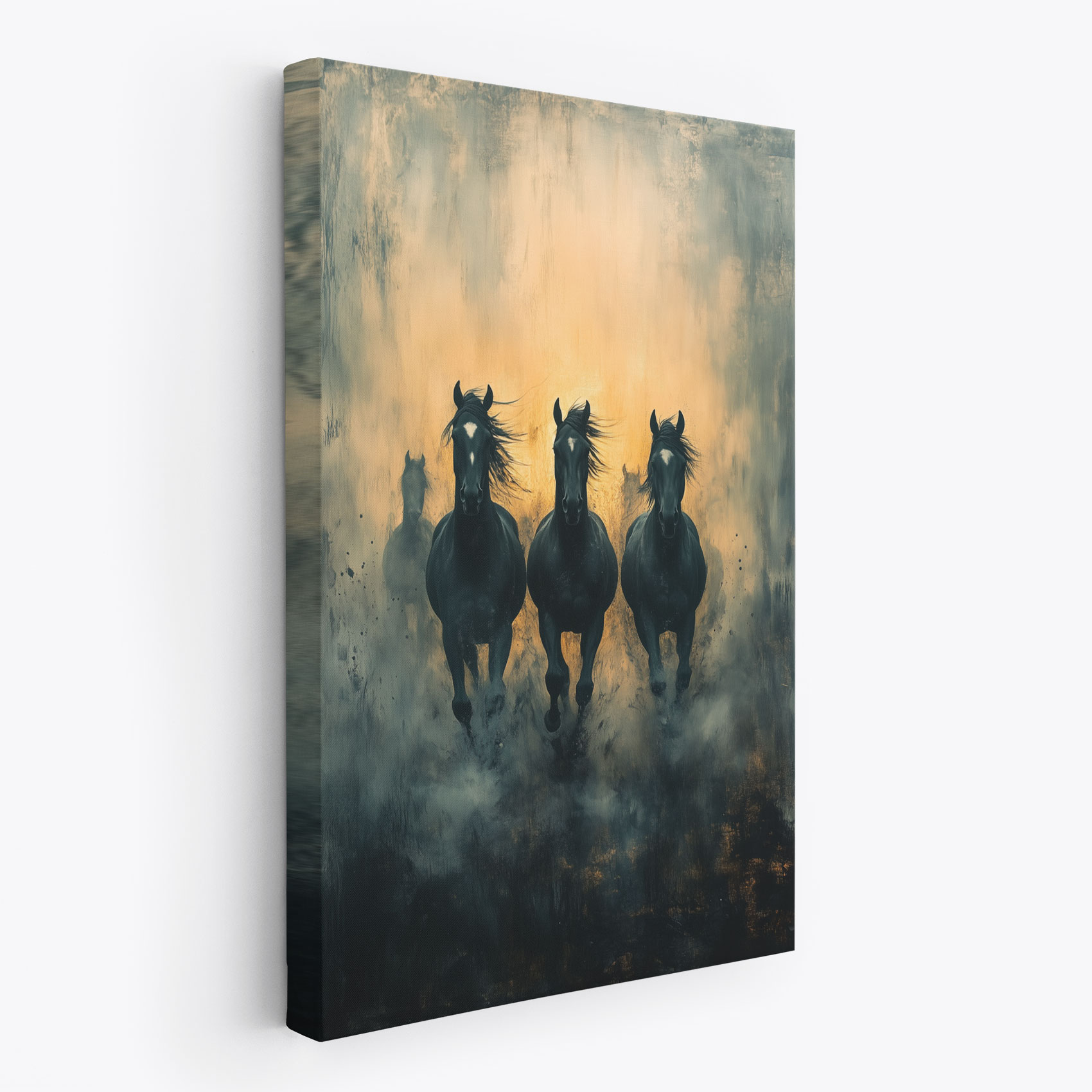 Drie Zwarte Galopperende Paarden