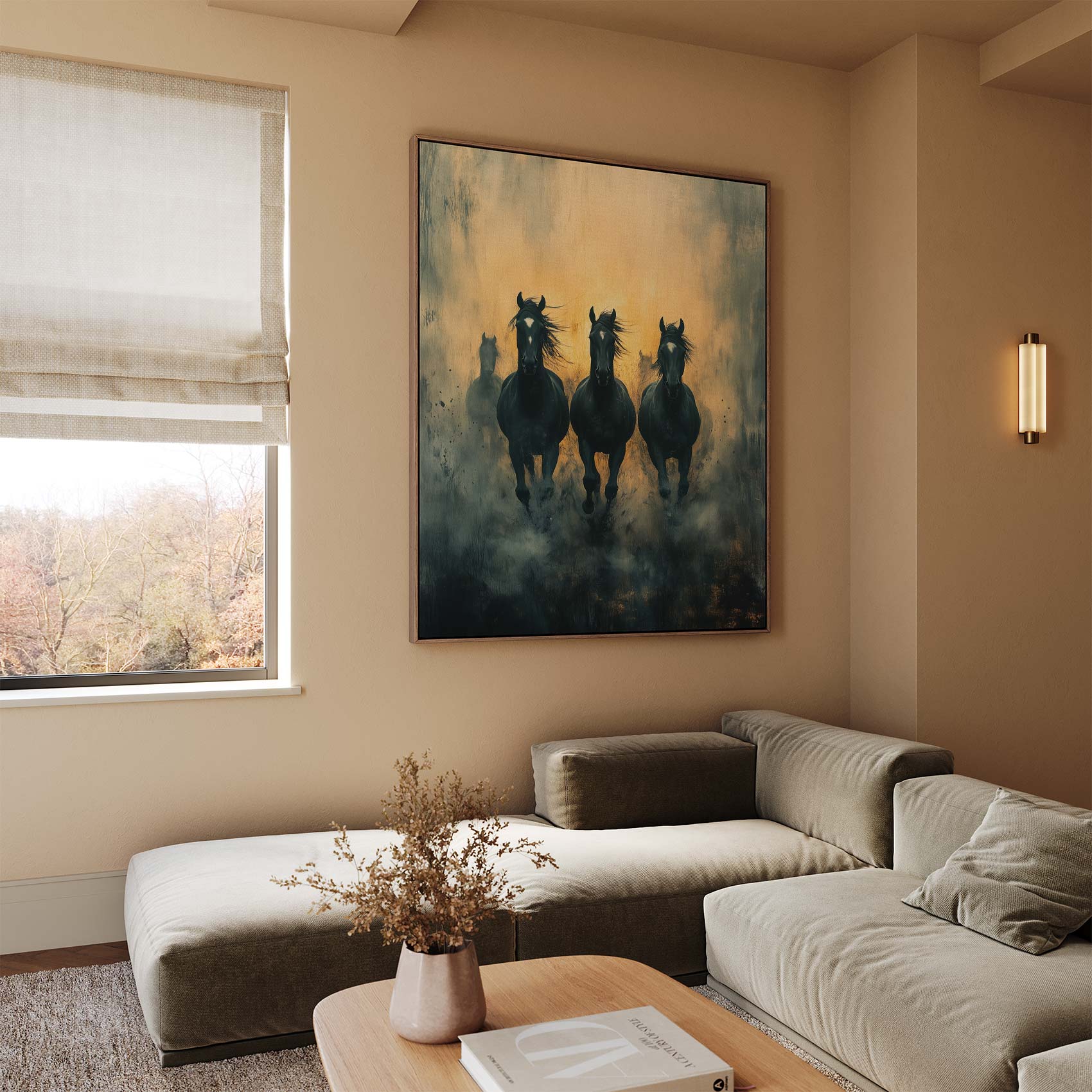 Drie Zwarte Galopperende Paarden - Afbeelding 2