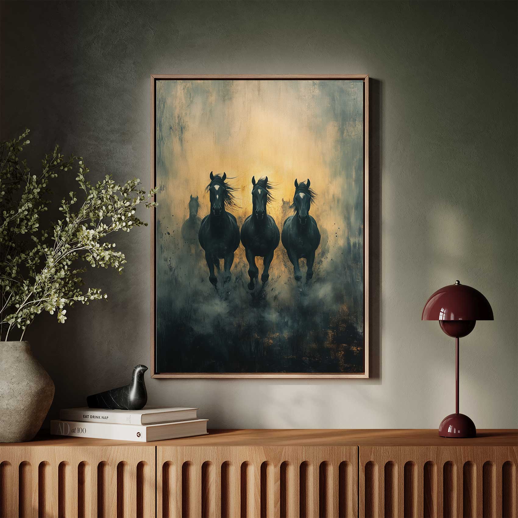 Drie Zwarte Galopperende Paarden - Afbeelding 3