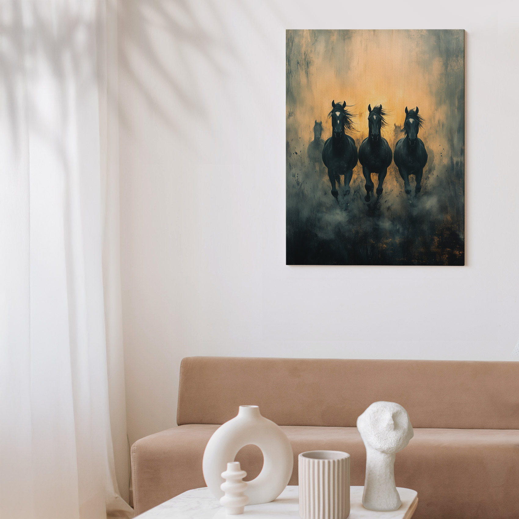 Drie Zwarte Galopperende Paarden - Afbeelding 7