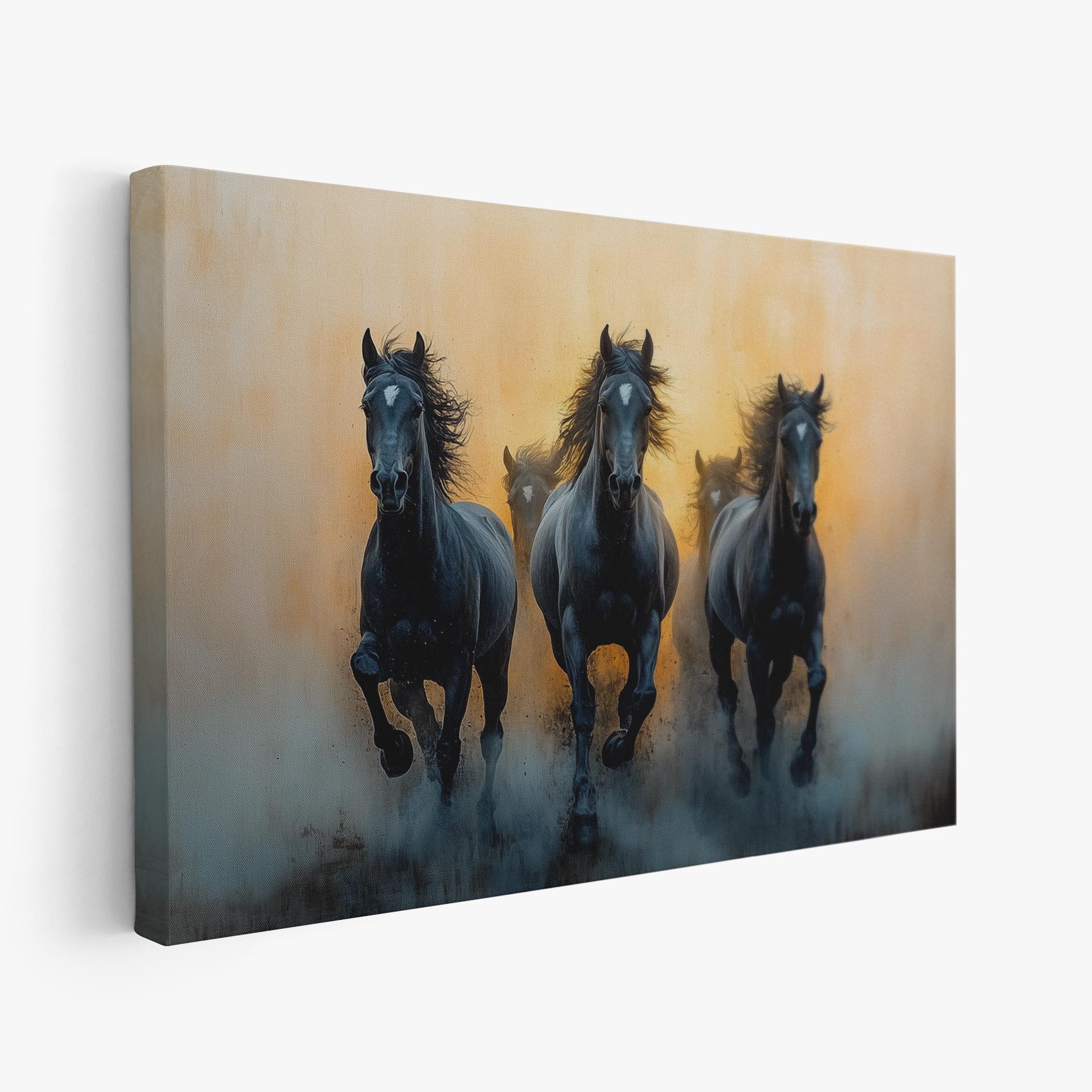 Zwarte paarden in volle galop