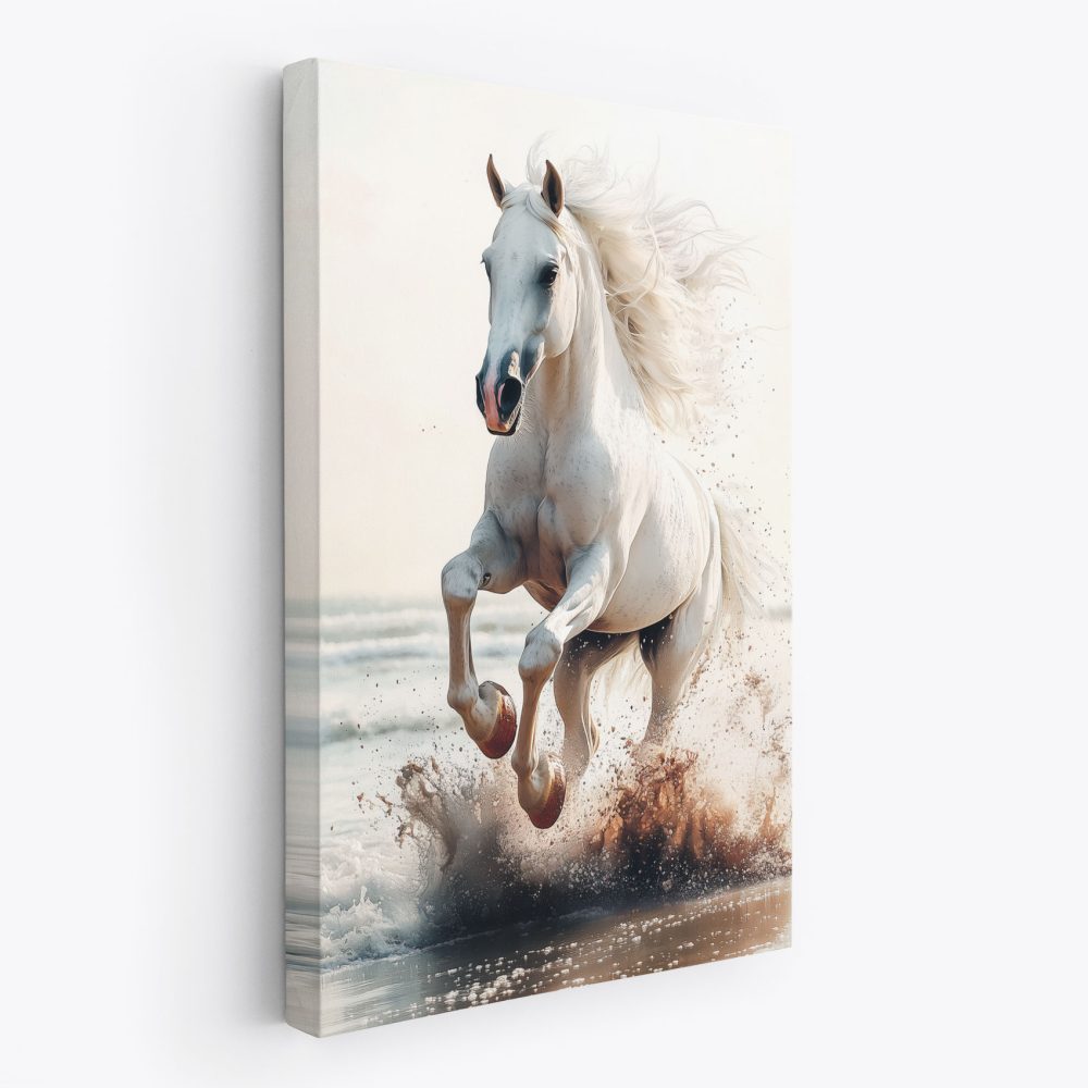 Majestueus wit paard strandgalop