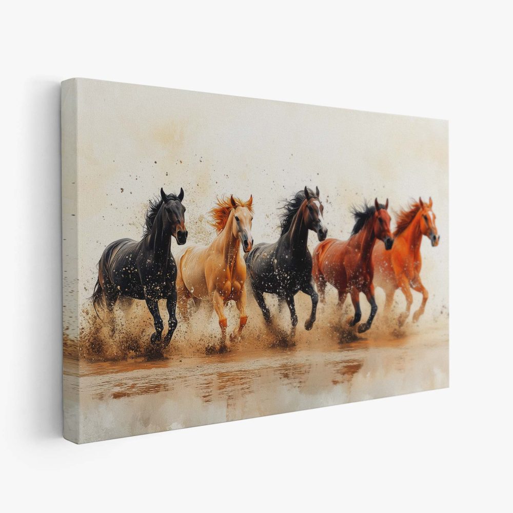 Vijf galopperende strandpaarden