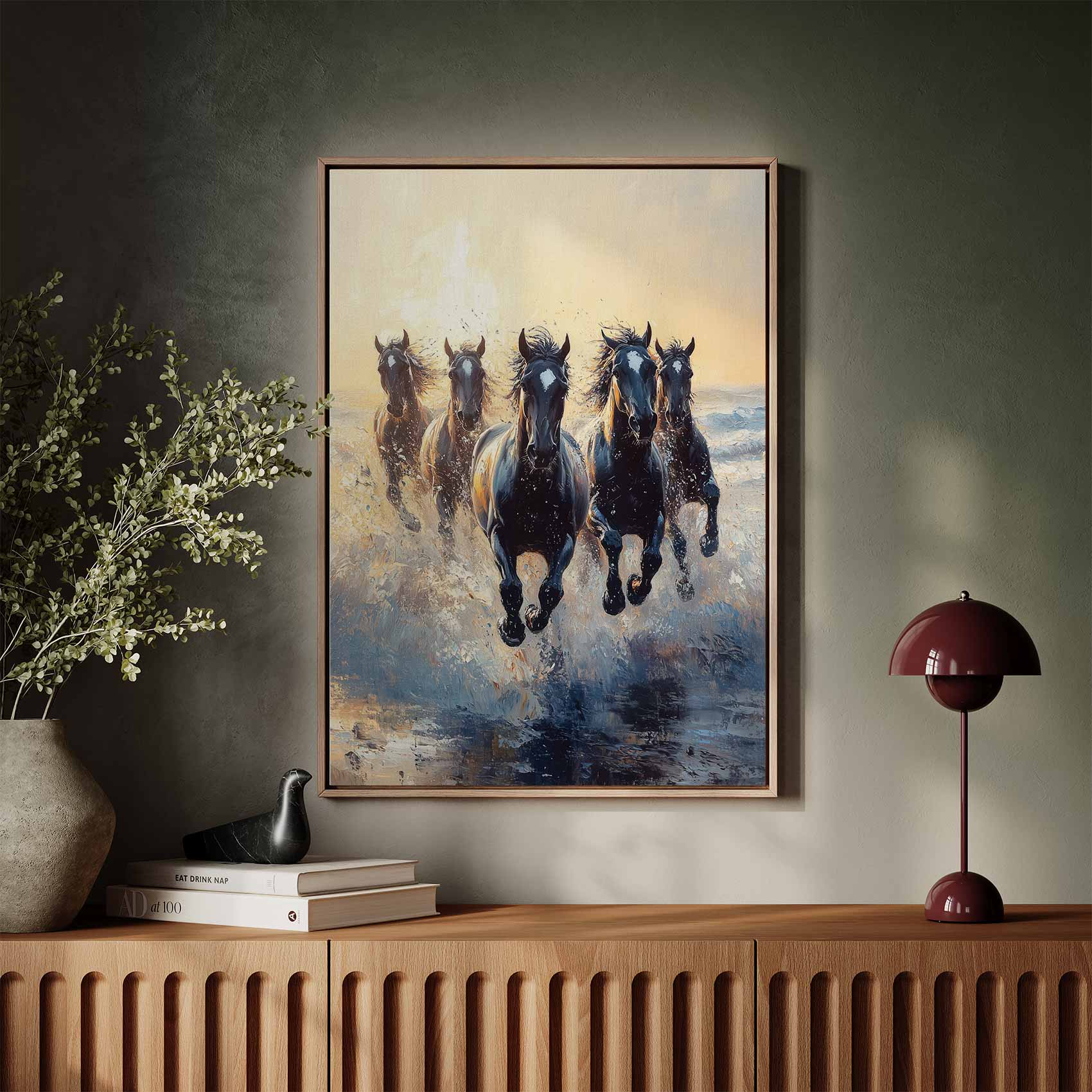 Vijf galopperende paarden in water - Afbeelding 3