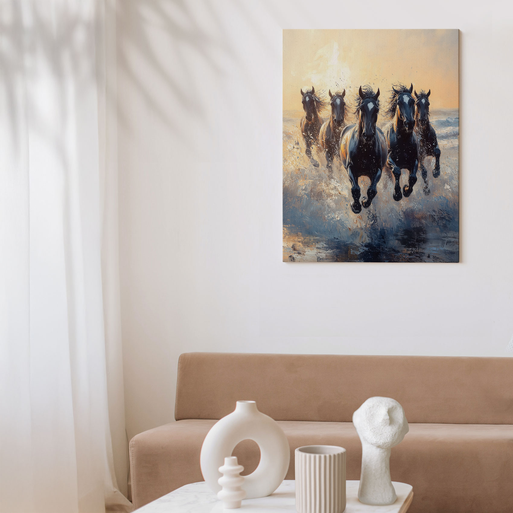 Vijf galopperende paarden in water - Afbeelding 7