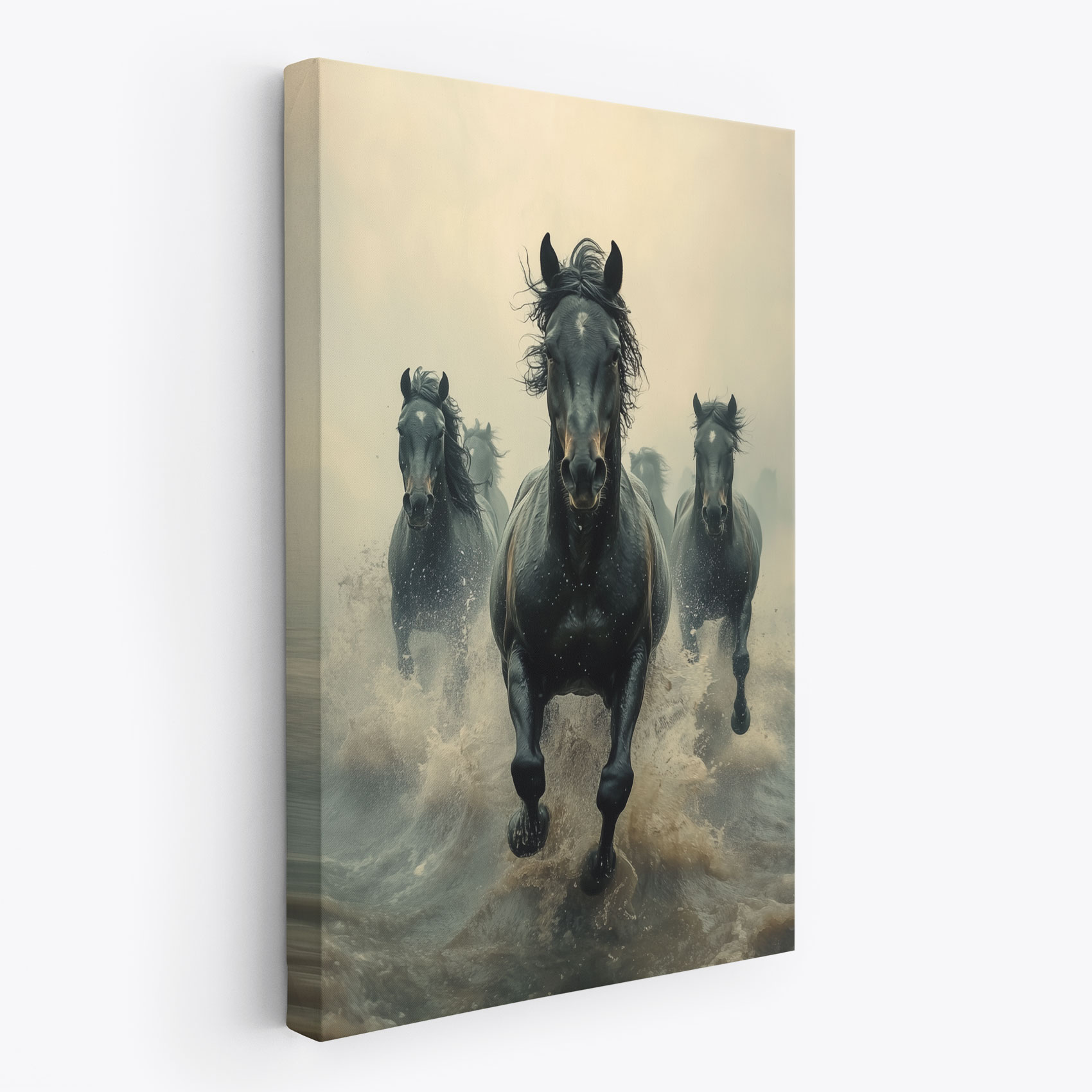 Zwarte paarden in volle galop