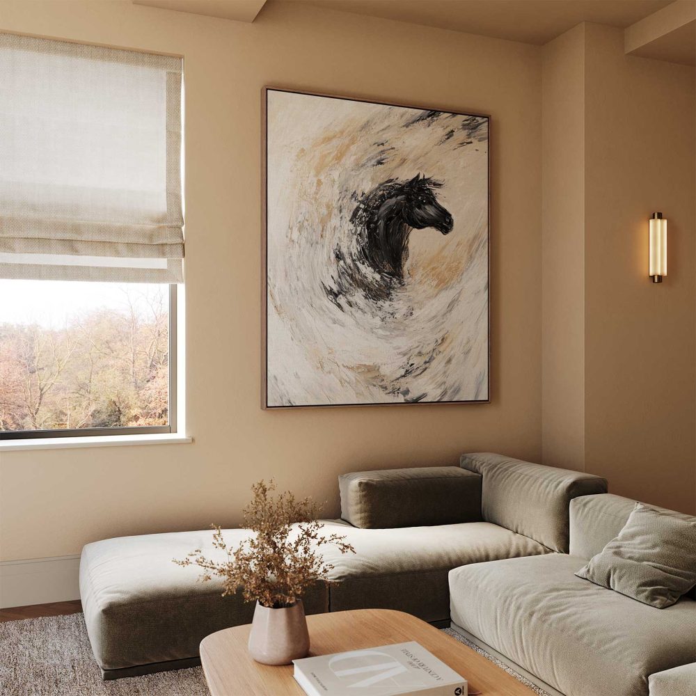 Alternative view of Abstracte rennende zwarte paard