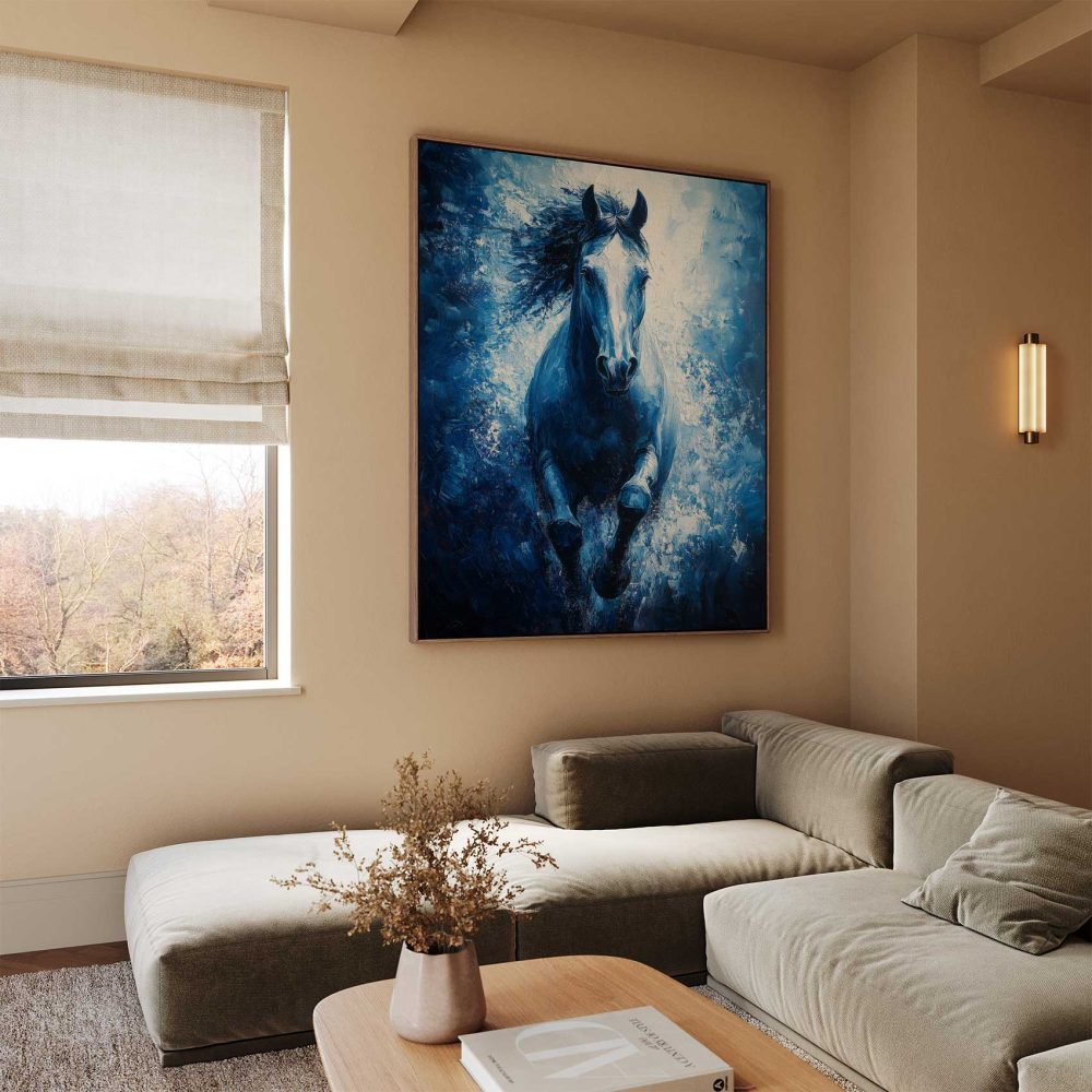 Alternative view of Blauw galopperend paard