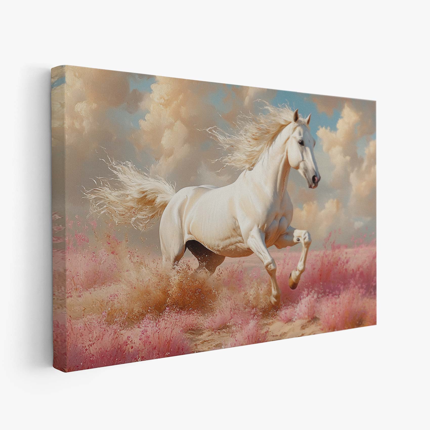 Wit paard in roze bloemen