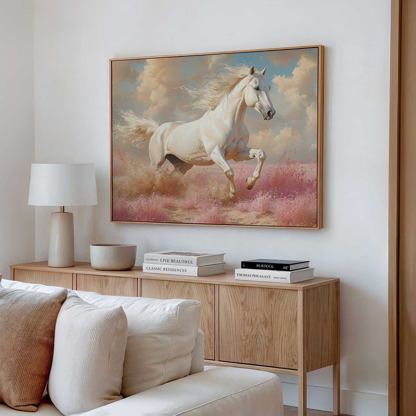 Wit paard in roze bloemen - Afbeelding 2