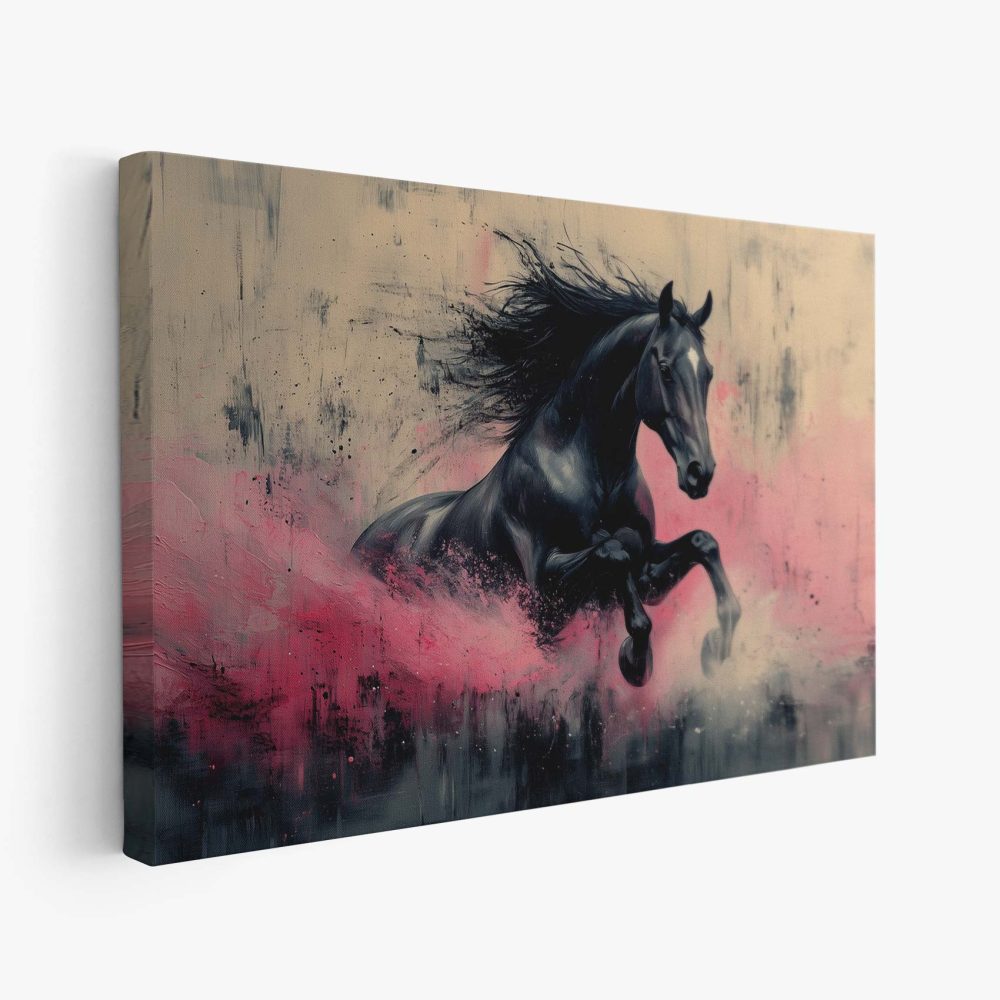 Abstract galopperend zwart paard