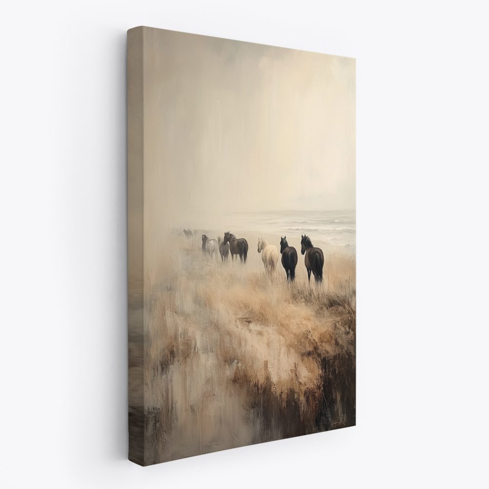 Impressionistische paarden aan zee