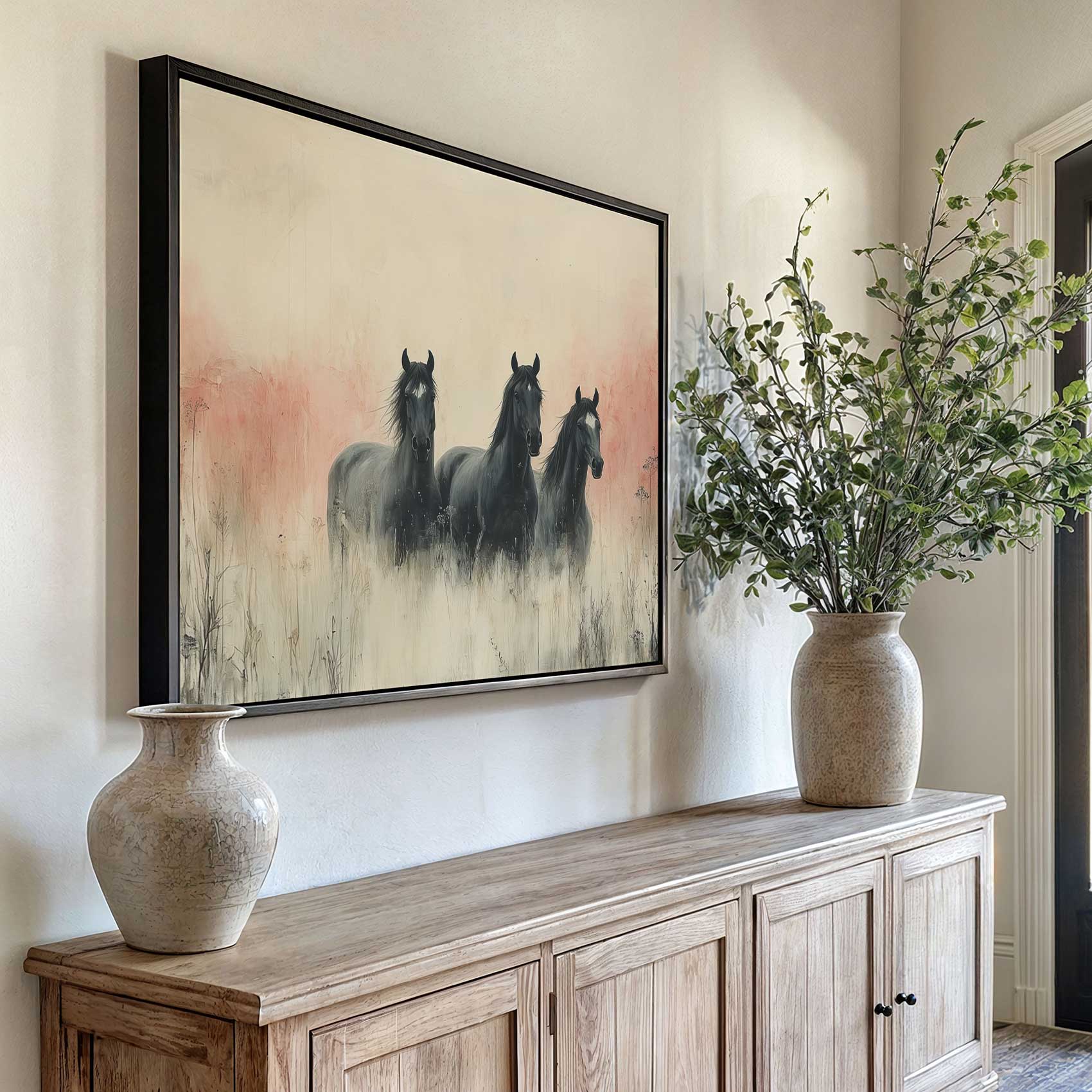 Drie galopperende zwarte paarden - Afbeelding 6