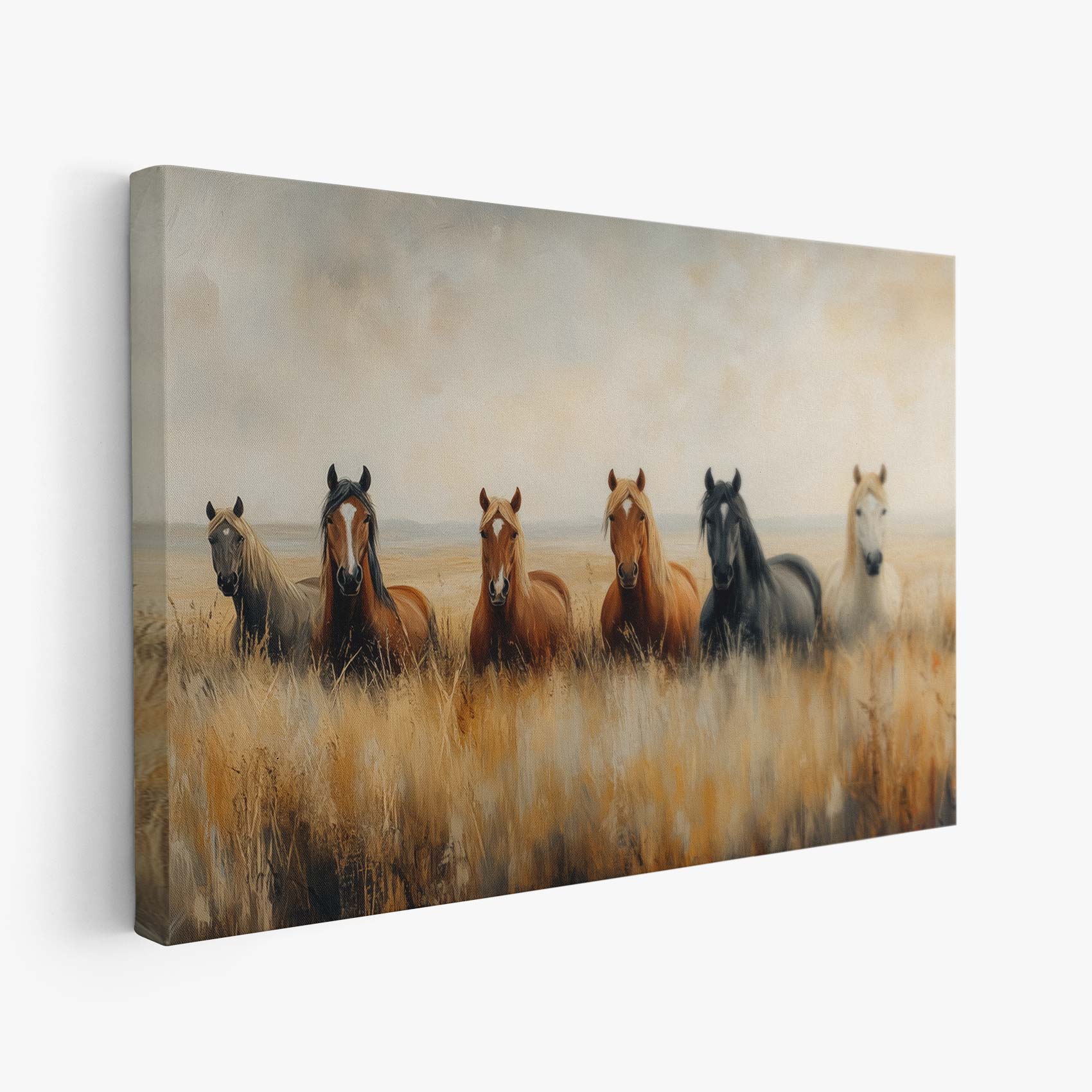 Vredige paarden in gouden gras