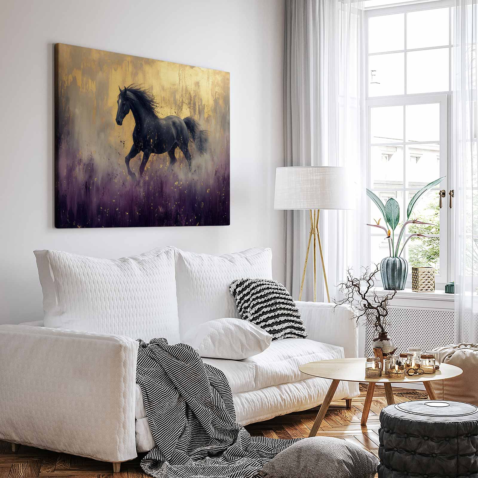Zwart paard in paarse bloemen - Afbeelding 3