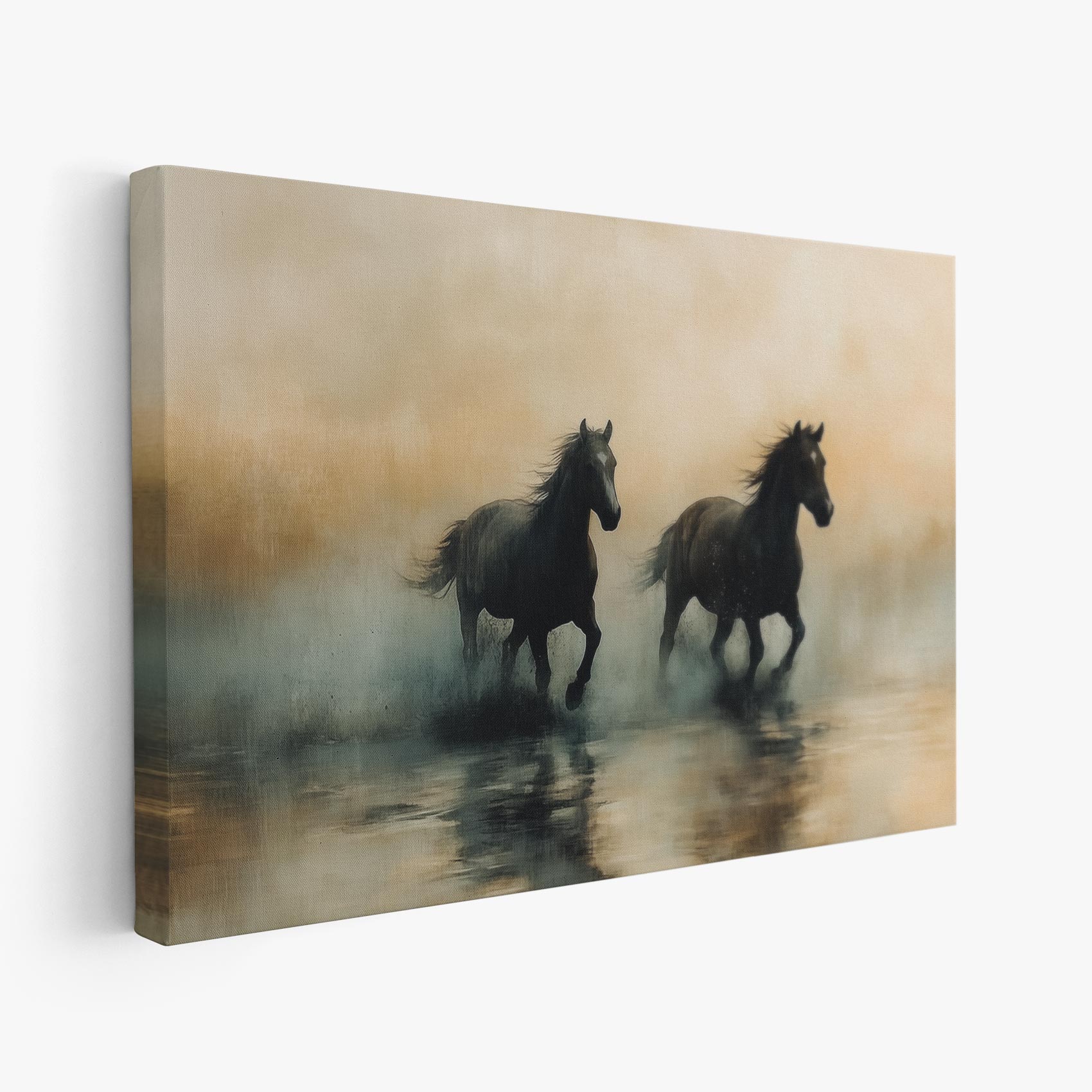 Machtige paarden in mist