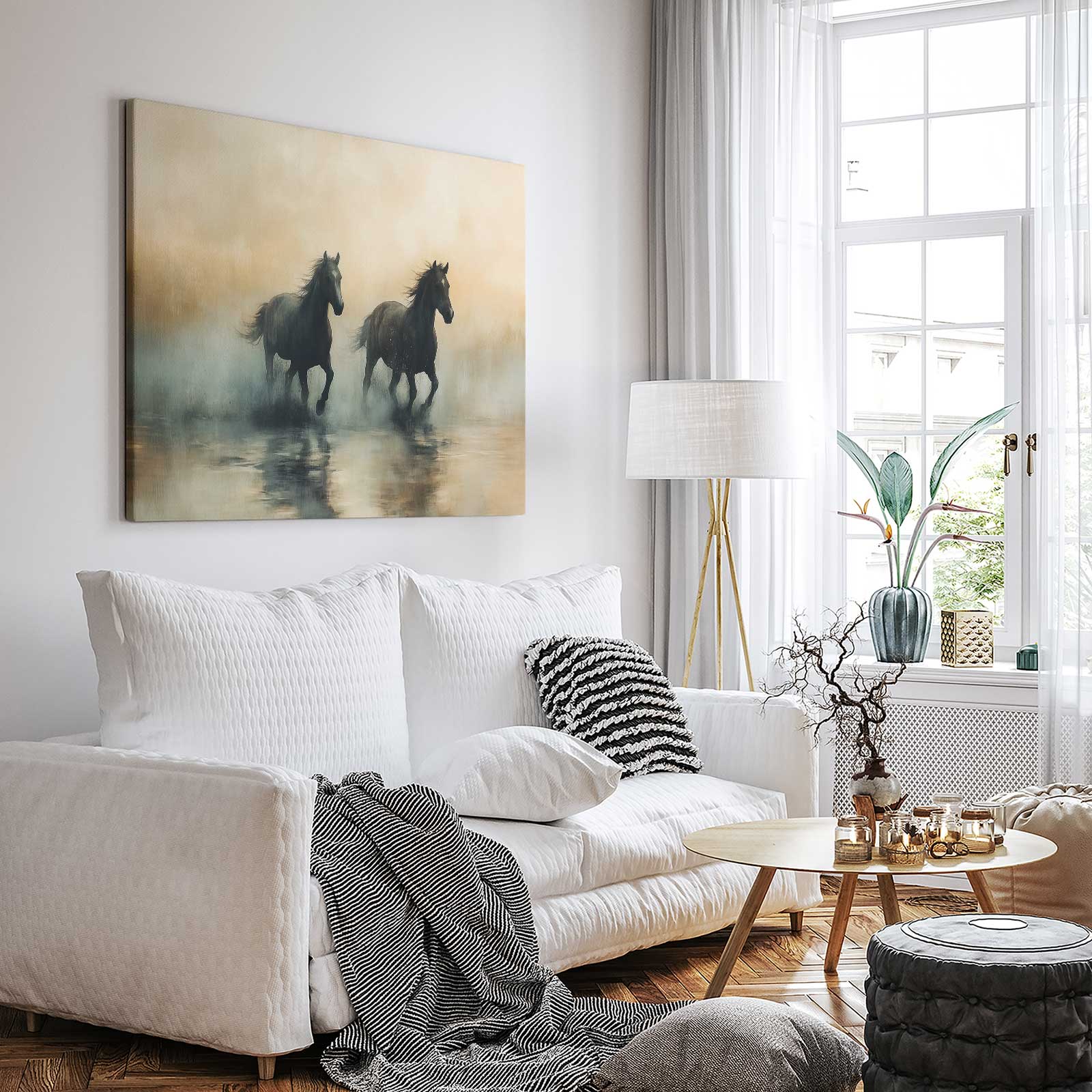 Machtige paarden in mist - Afbeelding 3