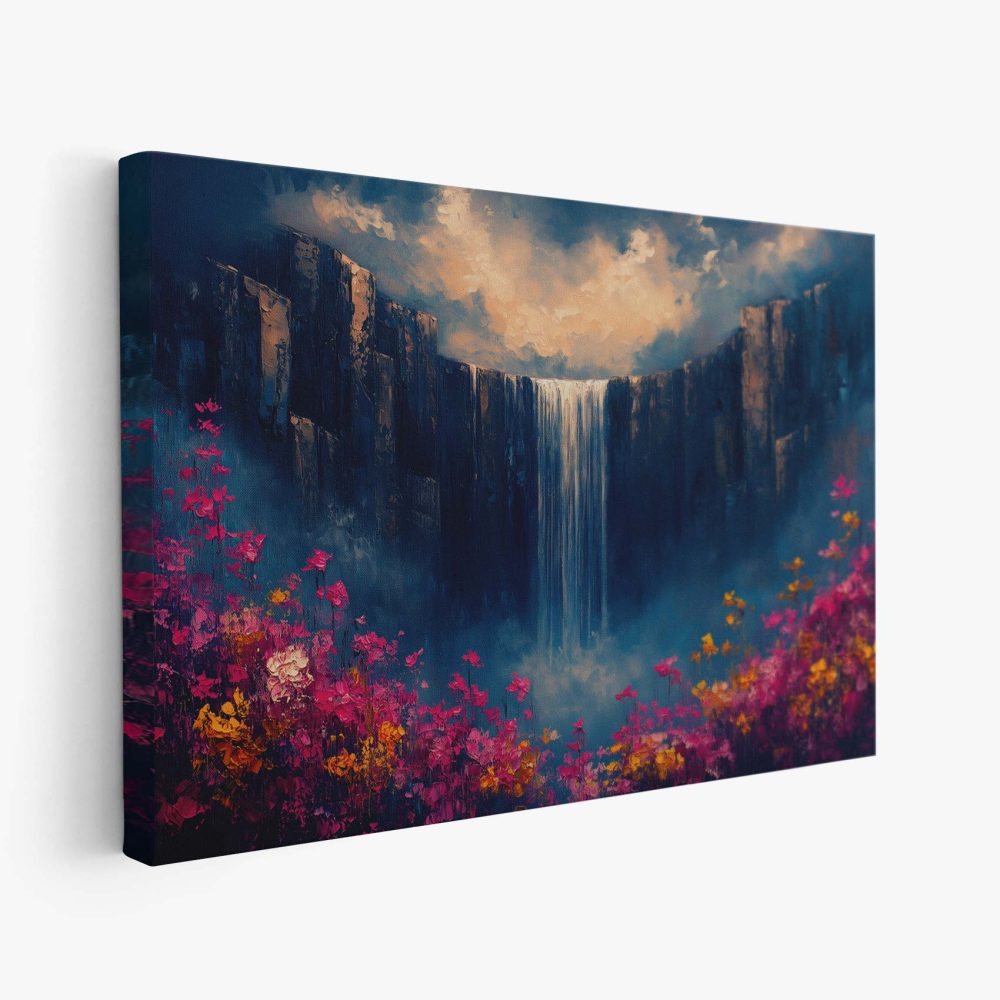 Betoverend waterval bloemenlandschap