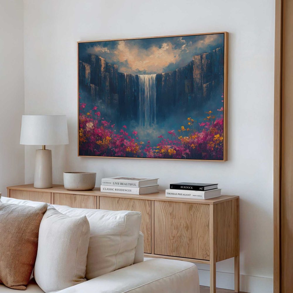 Alternative view of Betoverend waterval bloemenlandschap