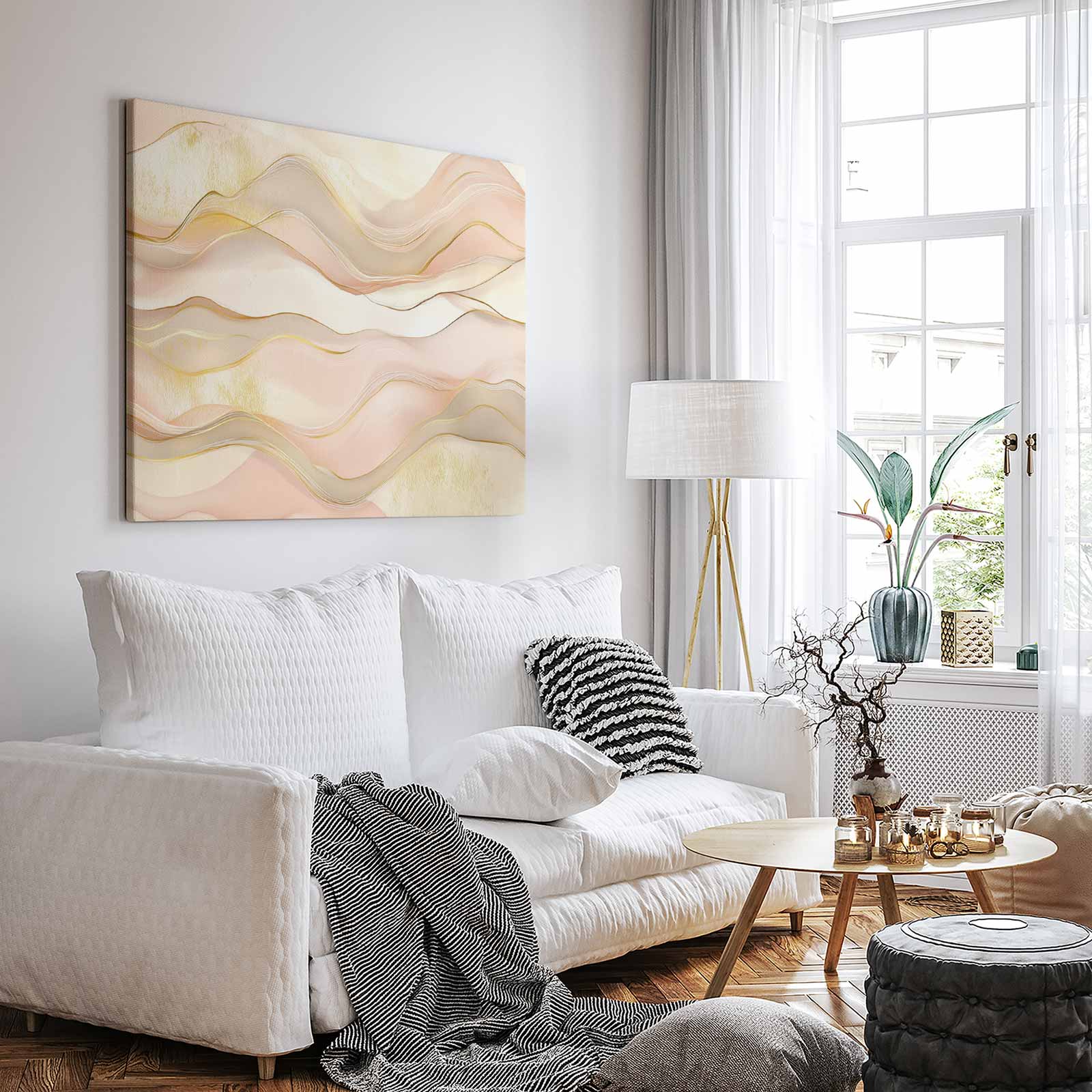 Abstracte roze-gouden golfdecoratie - Afbeelding 3