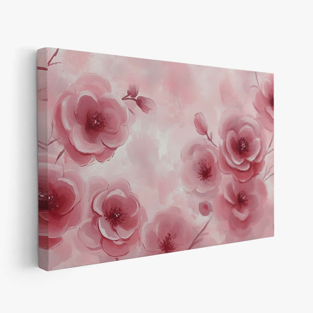 Zachtroze bloesem schilderij