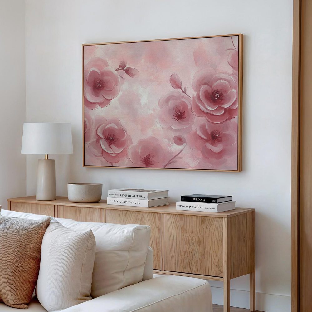 Alternative view of Zachtroze bloesem schilderij