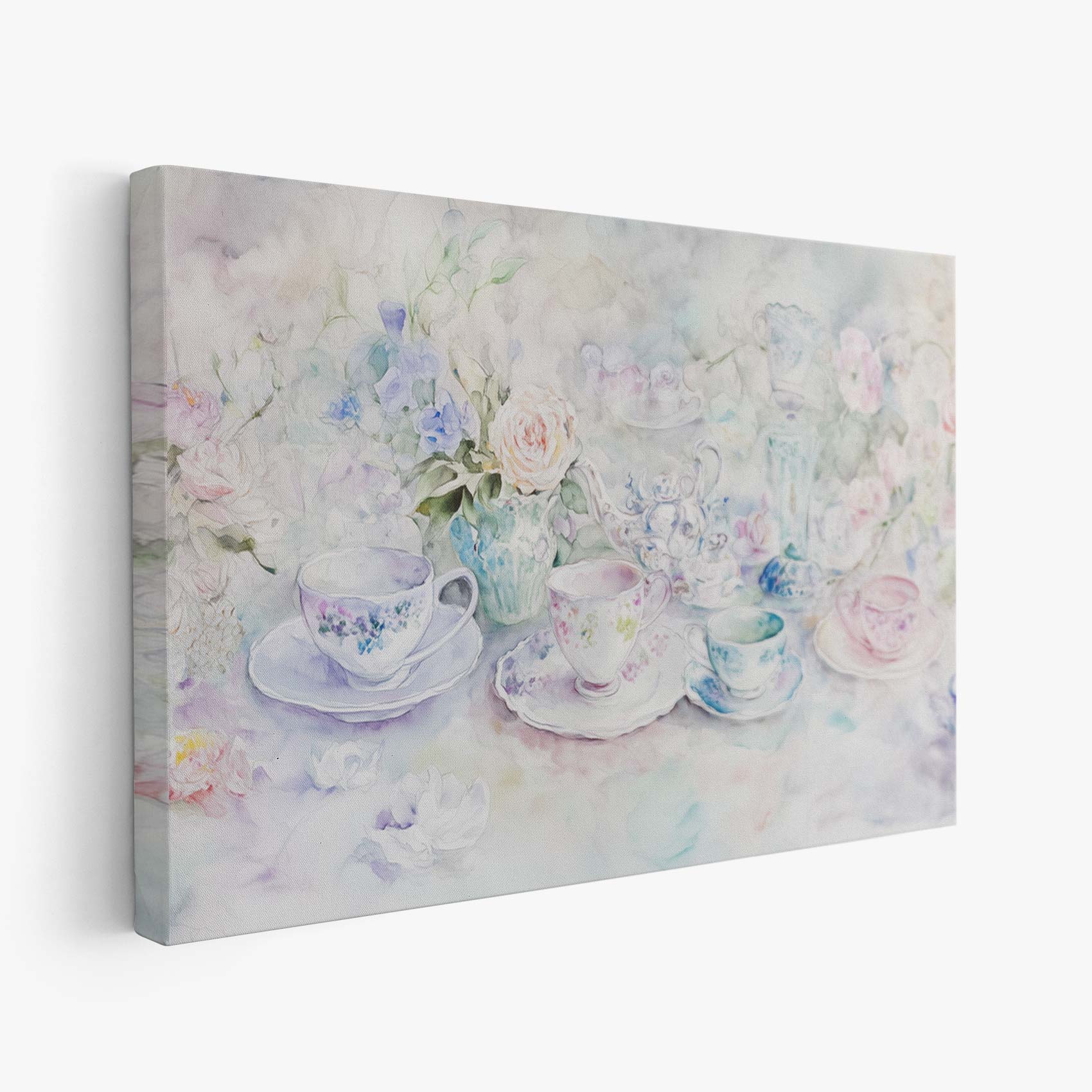 Pastel theeservies bloemtafereel
