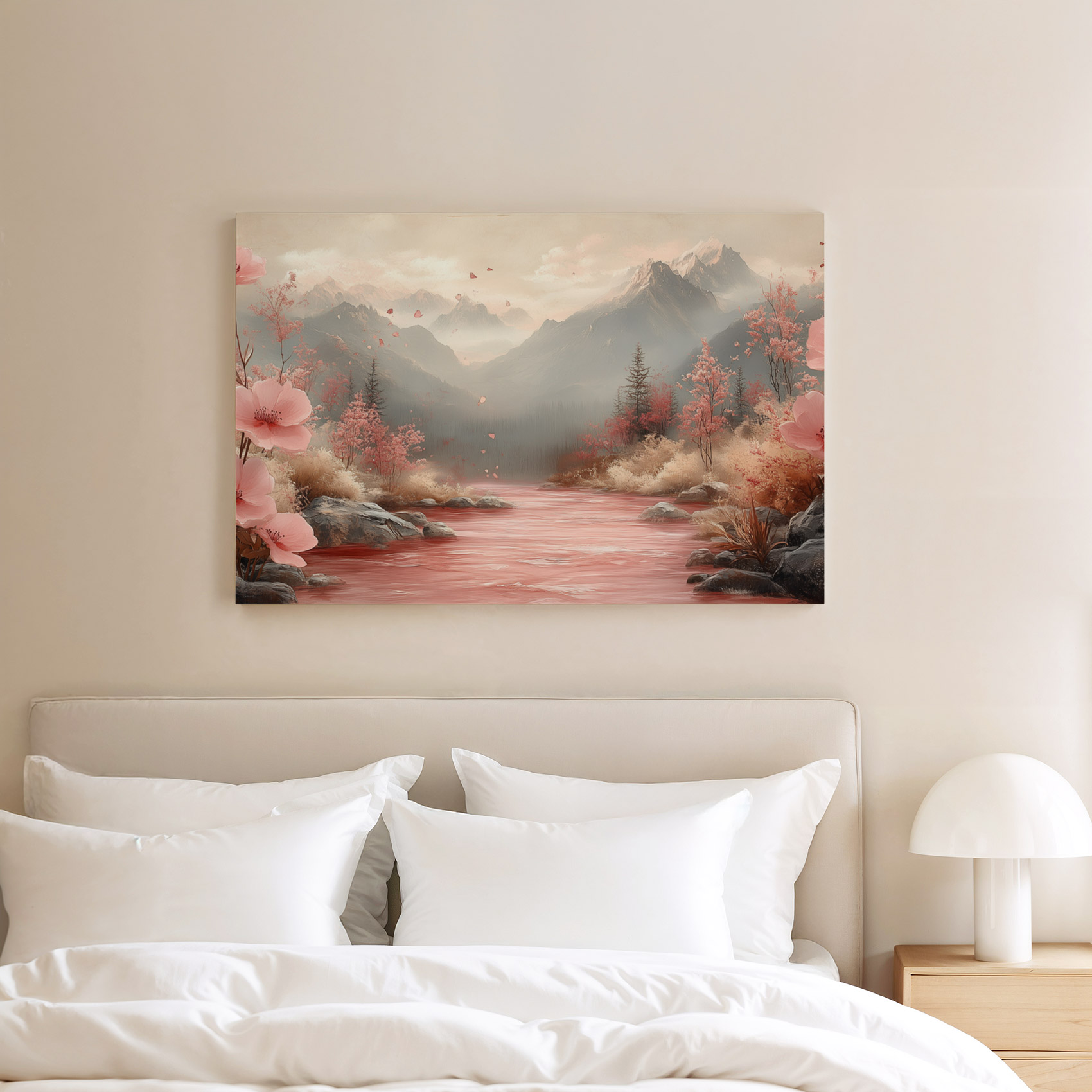 Rivier tussen roze bergbloemen - Afbeelding 8